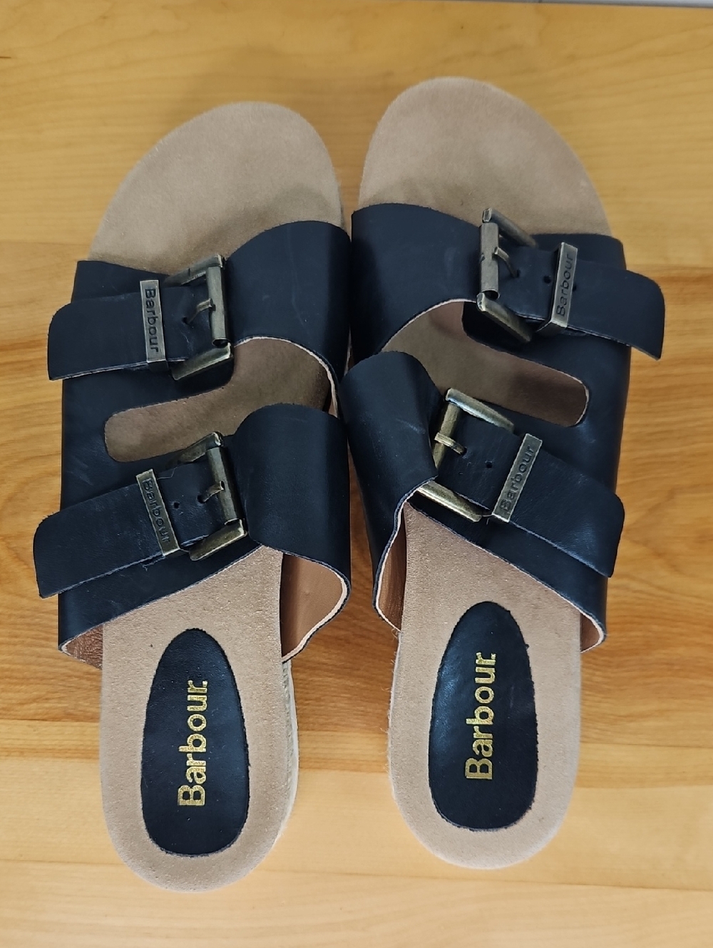 Size 7 Black Leather  Slip On Platform Sandals Barbour NBW
